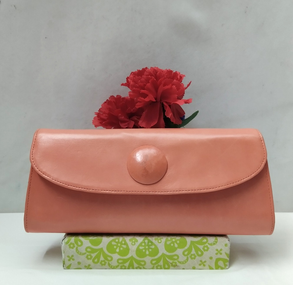 HOBO International Orange Leather Flap Closure Credit Card Evening Clutch Wallet